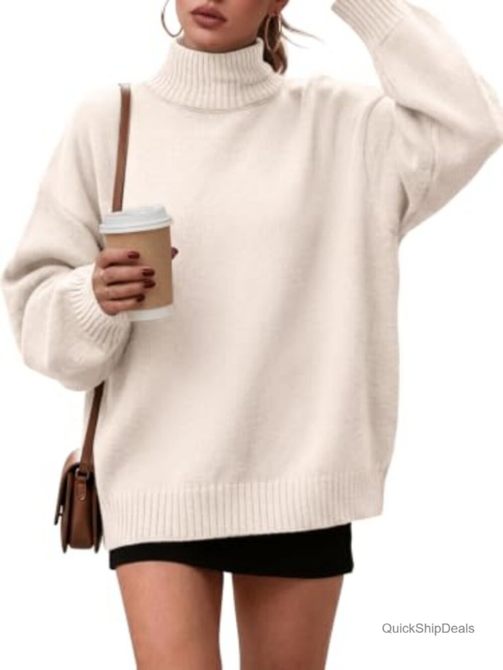 LILLUSORY Women's Mock Turtleneck Oversized Cozy Pullover Sweater